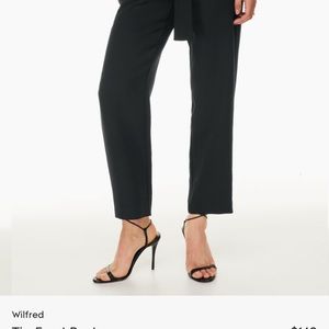 Black dress pants ankle length with a tie belt